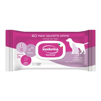 Inodorina Functional Intime - Вологі серветки для інтимної гігієни собак та котів із екстрактами мальви та календули, 40 шт