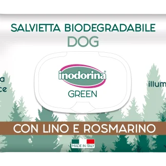 Вологі біорозкладні серветки з розмарином та льоном Inodorina Green Lino e Rosmarino для всіх типів шерсті собак, 30 шт