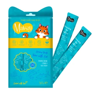 Mavsy-Creamy Treats Tuna with cod, 5x15g  /  Кремові ласощі для котів з тунцем та тріскою, 5x15 г