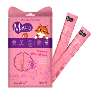 Mavsy-Creamy Treats Chicken with Salmon, 5x15 g /  Кремові ласощі для котів з куркою та лососем , 5x15 г