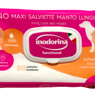 Вологі серветки для довгошерстих собак і котів Inodorina Functional Long Coat Liseed extract and Argan Oil з екстрактом насіння льону та аргановою олією, 40 шт