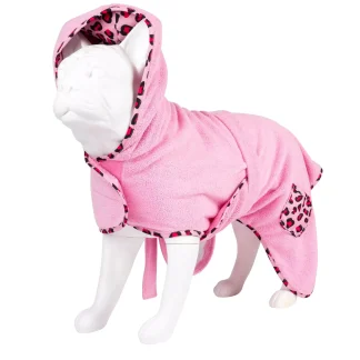 Max & Molly Bath Robe 40cm - Leopard Pink/S - Макс та Молли Халат 40 см - Леопардовий рожевий, розмір S