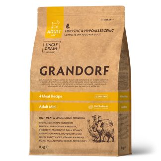 Сухий корм для дорослих собак міні порід Grandorf FOUR MEAT ADULT міні 4 види м'яса і пробіотики, 8 кг