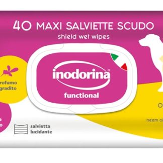 Вологі серветки для собак та котів Inodorina Functional Citronella, Neem Oil & Lemongras з олією дерева Нім та лемонграсом для створення природного бар’єру від кліщів та бліх, 40 шт