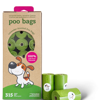 Poo Bags одноразові пакети для прибирання за тваринами з ароматом лаванди в рулонах, 315 шт (21 рулон по 15 пакетів)