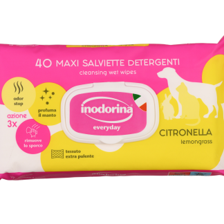 Вологі серветки для всіх типів шерсті котів, собак та кроликів Inodorina Everyday Citronella з ароматом лемонграсу, 40 шт