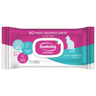 Вологі серветки для дорослих котів Inodorina Functional Acqua Aromatica з ароматною водою та легким м?ятним ароматом, 40 шт