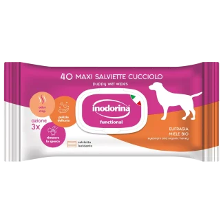 Inodorina Functional Eufrasia Miele Bio  - Вологі серветки для цуценят з екстрактом очанки, медом та квітковим ароматом, 40 шт