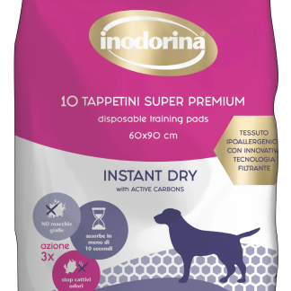 Швидкопоглинаючі пелюшки для собак Inodorina Tappetini Instant Dry з активованим вугіллям 10 шт 60х90 см